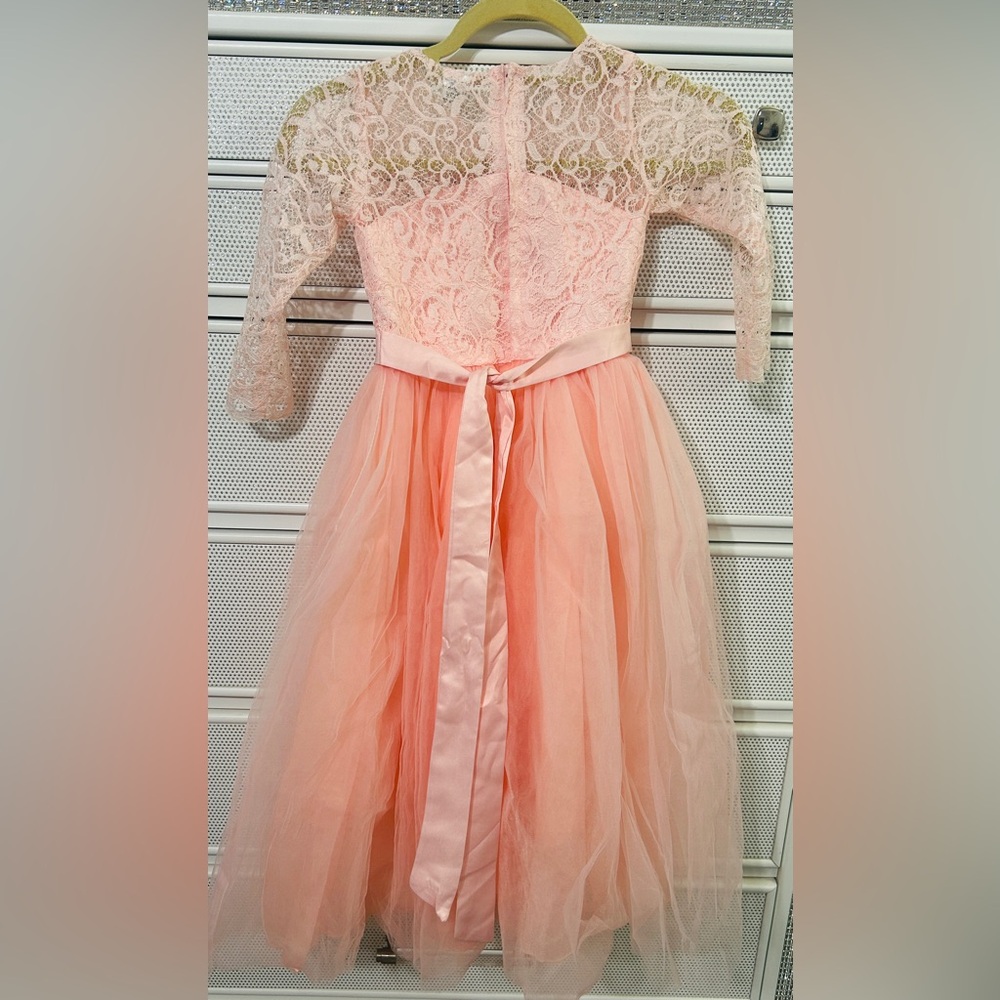 Flower Girl Lace Bridesmaid Dress 3/4 Sleeves Pageant Ball Gowns Princess EUC - Picture 3 of 5